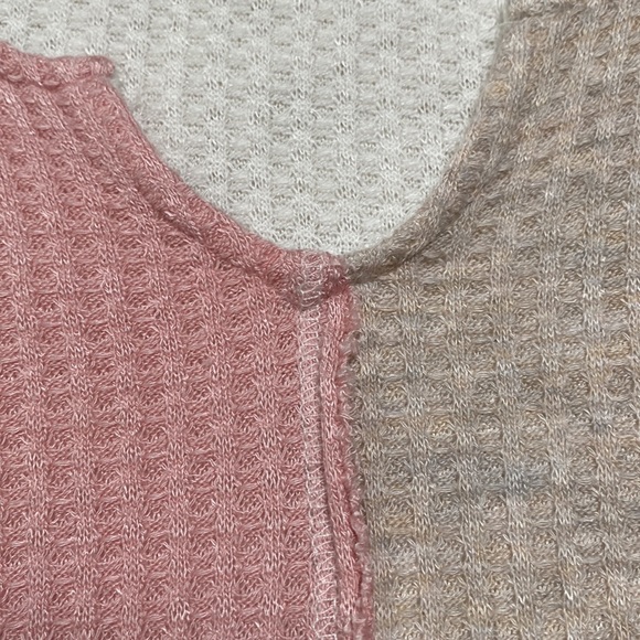 Christie Jenny Boston Waffle Notch Collar Waffle Top 💗 Pink Oatmeal & White - Picture 9 of 15